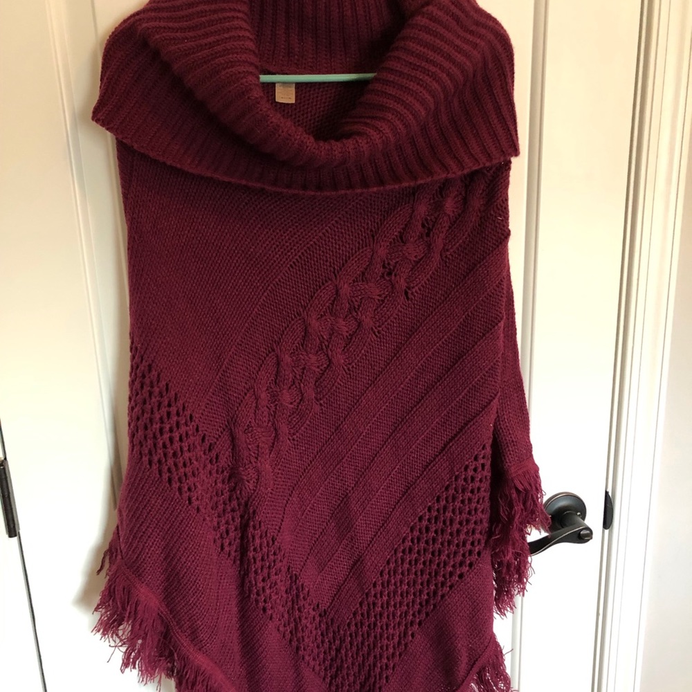 Maroon Cowl Neck Poncho OS